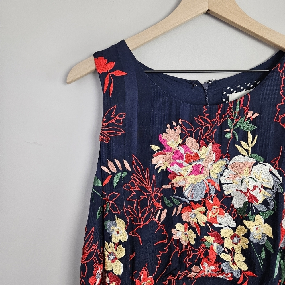 Anthropologie Tanzine Midi Dress Sleeveless Embroidered Floral Boho Navy Red 18W - Picture 5 of 14